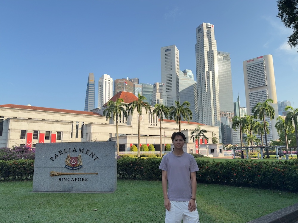 Team photo at a city landmark