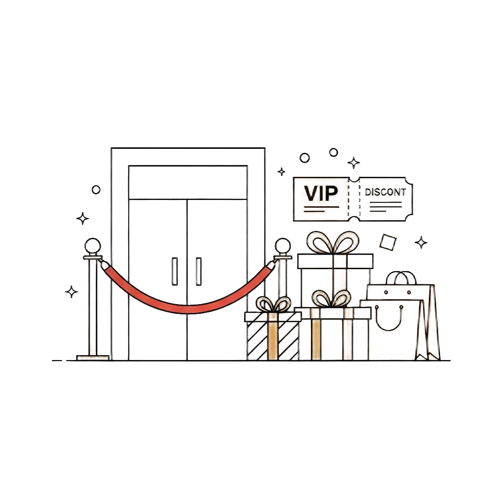 VIP rewards - store with red carpet and reward icons